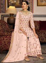 Thumbnail for Vegaa Fashion Light Peach Georgette Ebroidered Designer Sharara Suit
