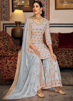 Thumbnail for Vegaa Fashion Light Grey Georgette Ebroidered Designer Sharara Suit