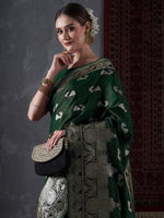 Thumbnail for NOZ2TOZ Women's Satin Silk Green Woven Design Designer Saree With Blouse Piece - Distacart