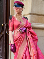 Thumbnail for NOZ2TOZ Women's Organza Pink Woven Design Designer Saree With Blouse Piece - Distacart