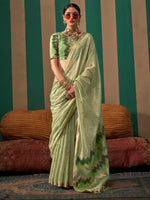 Thumbnail for NOZ2TOZ Women's Silk Blend Light Green Woven Design Designer Saree With Blouse Piece - Distacart