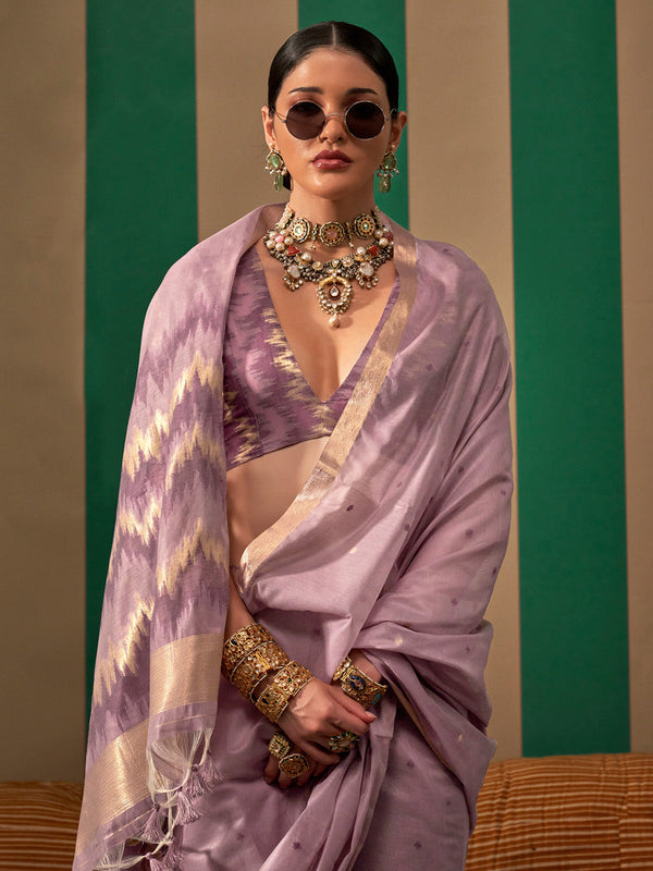 NOZ2TOZ Women's Silk Blend Mauve Woven Design Designer Saree With Blouse Piece - Distacart