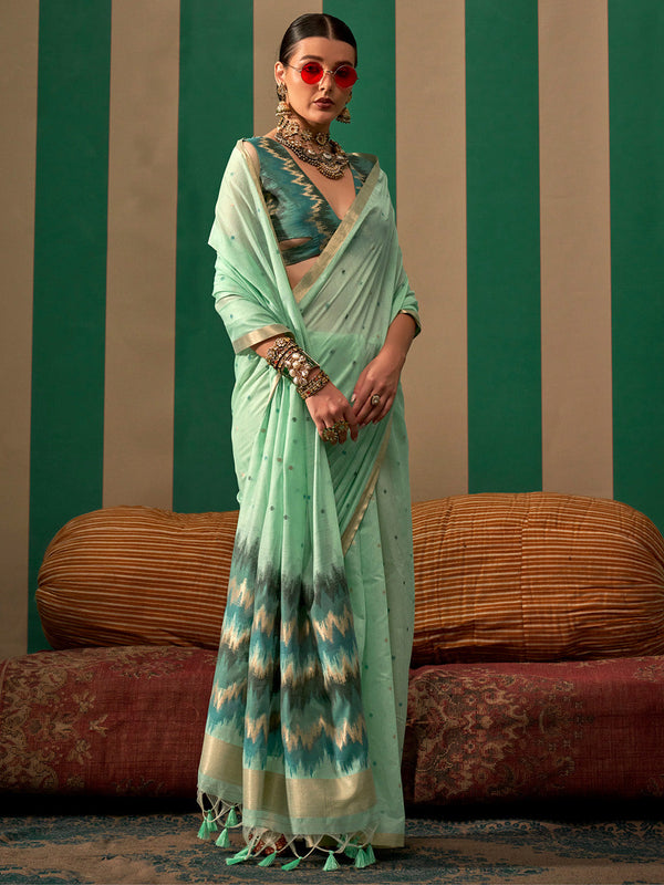 NOZ2TOZ Women's Silk Blend Teal blue Woven Design Designer Saree With Blouse Piece - Distacart