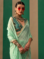 Thumbnail for NOZ2TOZ Women's Silk Blend Teal blue Woven Design Designer Saree With Blouse Piece - Distacart