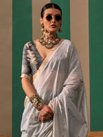 Thumbnail for NOZ2TOZ Women's Silk Blend Grey Woven Design Designer Saree With Blouse Piece - Distacart