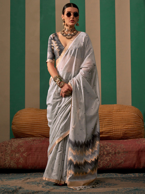 NOZ2TOZ Women's Silk Blend Grey Woven Design Designer Saree With Blouse Piece - Distacart
