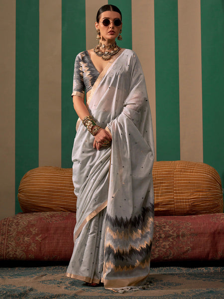 NOZ2TOZ Women's Silk Blend Grey Woven Design Designer Saree With Blouse Piece - Distacart