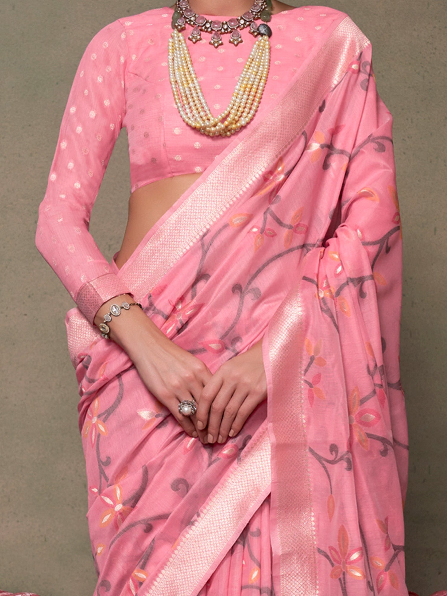 NOZ2TOZ Women's Silk Blend Pink Woven Design Designer Saree With Blouse Piece - Distacart