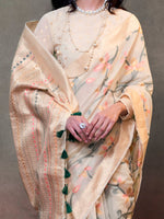 Thumbnail for NOZ2TOZ Women's Silk Blend Cream Woven Design Designer Saree With Blouse Piece - Distacart