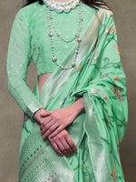 Thumbnail for NOZ2TOZ Women's Silk Blend Sea Green Woven Design Designer Saree With Blouse Piece - Distacart