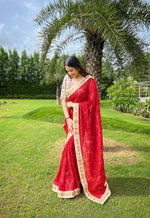 Thumbnail for Teeya Creation Red Color Georgette Embroidery Work Saree - Distacart
