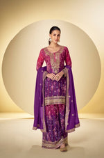 Thumbnail for Aarshi Fashions Pink Chinon Silk Digital Print Wedding Palazzo Suit