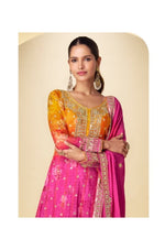 Thumbnail for Aarshi Fashions Yellow Chinon Silk Digital Print Wedding Palazzo Suit