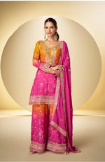 Thumbnail for Aarshi Fashions Yellow Chinon Silk Digital Print Wedding Palazzo Suit