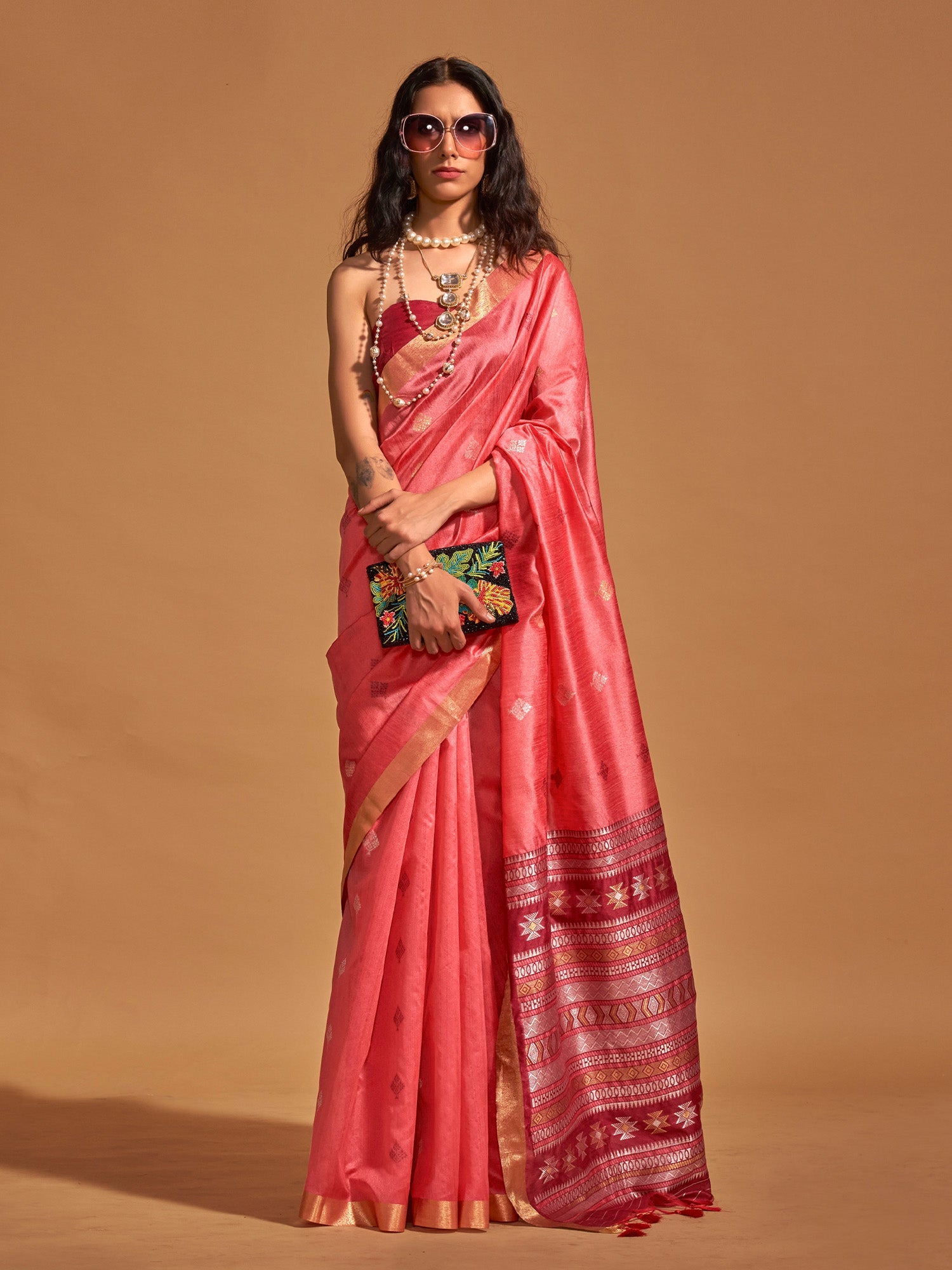 NOZ2TOZ Women's Silk Blend Pink Woven Design Designer Saree With Blouse Piece - Distacart