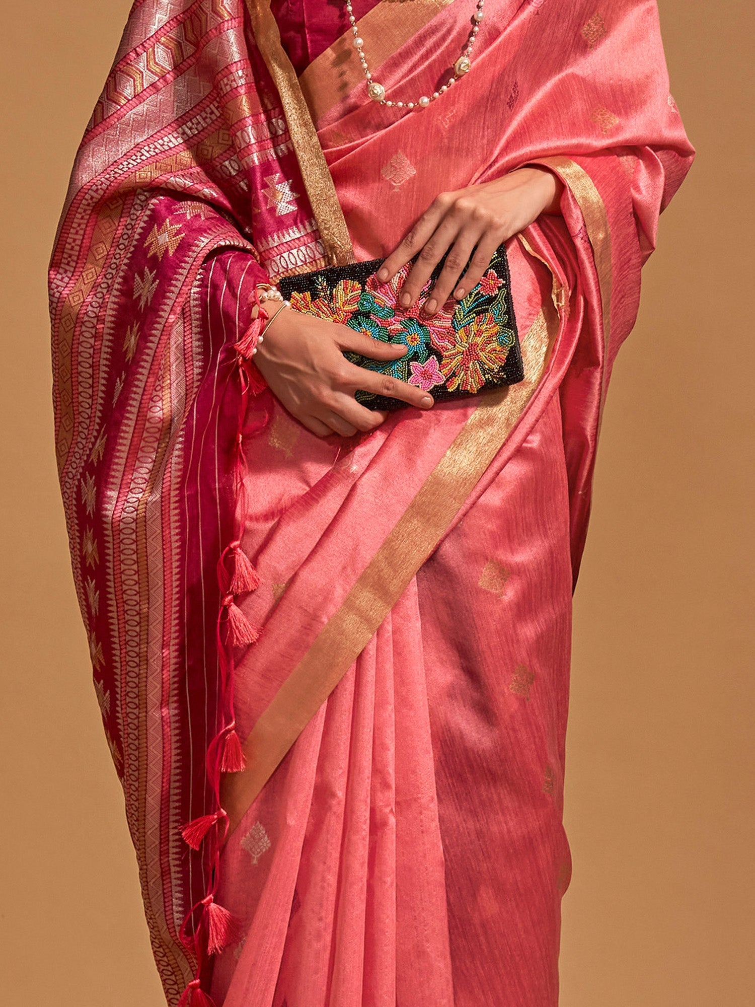 NOZ2TOZ Women's Silk Blend Pink Woven Design Designer Saree With Blouse Piece - Distacart