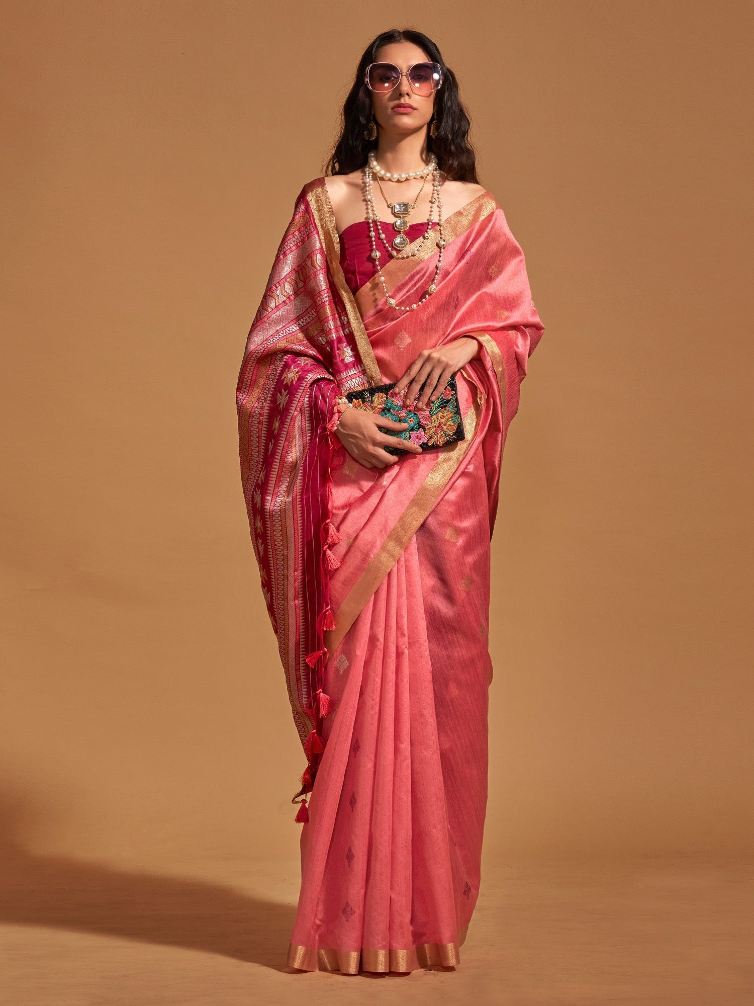 NOZ2TOZ Women's Silk Blend Pink Woven Design Designer Saree With Blouse Piece - Distacart
