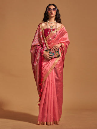 NOZ2TOZ Women's Silk Blend Pink Woven Design Designer Saree With Blouse Piece - Distacart