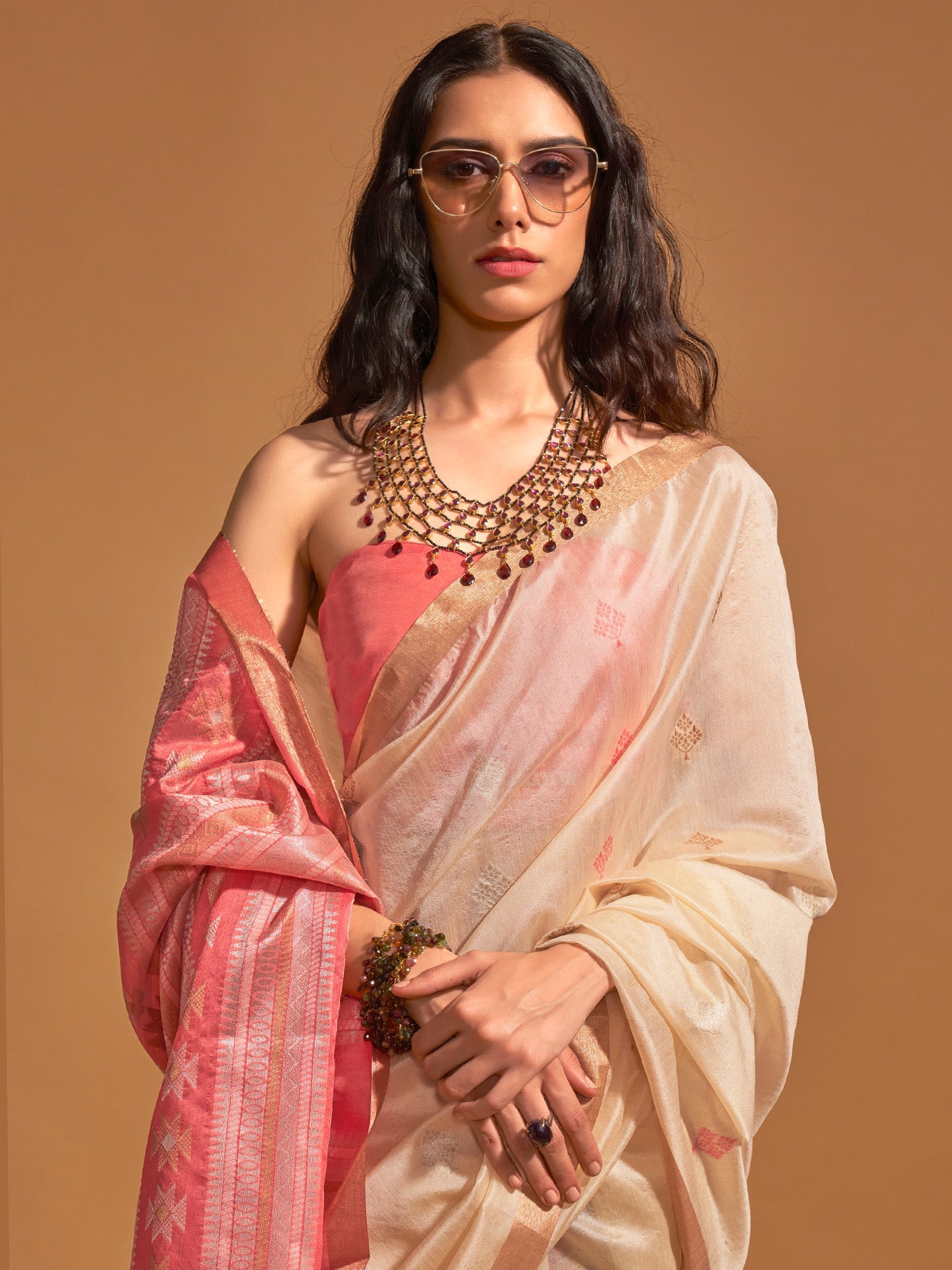 NOZ2TOZ Women's Silk Blend Off White Woven Design Designer Saree With Blouse Piece - Distacart