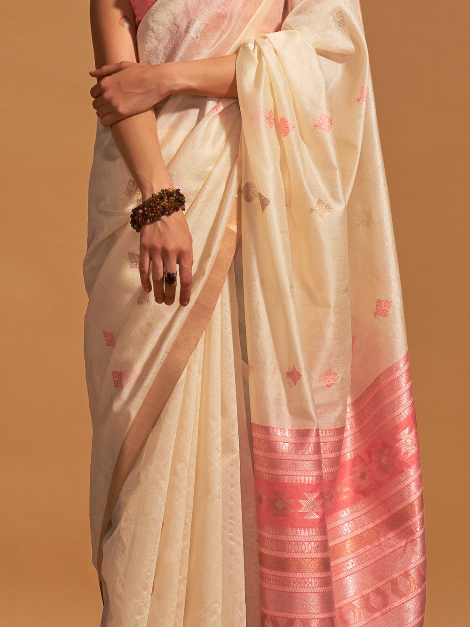 NOZ2TOZ Women's Silk Blend Off White Woven Design Designer Saree With Blouse Piece - Distacart