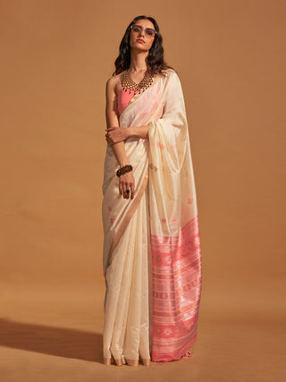 NOZ2TOZ Women's Silk Blend Off White Woven Design Designer Saree With Blouse Piece - Distacart