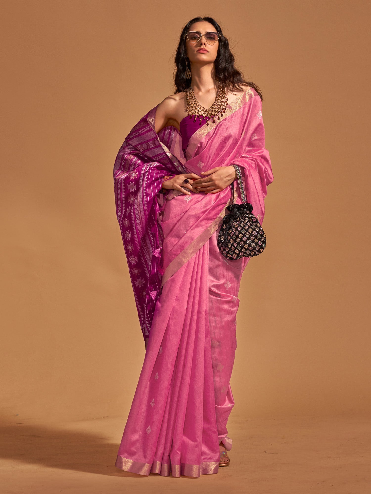 NOZ2TOZ Women's Silk Blend Pink Woven Design Designer Saree With Blouse Piece - Distacart