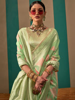 Thumbnail for NOZ2TOZ Women's Linen Light Green Woven Design Designer Saree With Blouse Piece - Distacart