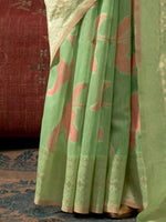 Thumbnail for NOZ2TOZ Women's Linen Light Green Woven Design Designer Saree With Blouse Piece - Distacart