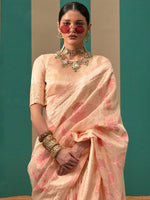 Thumbnail for NOZ2TOZ Women's Linen Cream Woven Design Designer Saree With Blouse Piece - Distacart