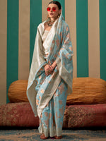 Thumbnail for NOZ2TOZ Women's Linen Light Blue Woven Design Designer Saree With Blouse Piece - Distacart