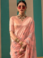 Thumbnail for NOZ2TOZ Women's Linen Peach Woven Design Designer Saree With Blouse Piece - Distacart