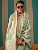 Thumbnail for NOZ2TOZ Women's Linen Sea Green Woven Design Designer Saree With Blouse Piece - Distacart