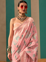 Thumbnail for NOZ2TOZ Women's Linen Pink Woven Design Designer Saree With Blouse Piece - Distacart