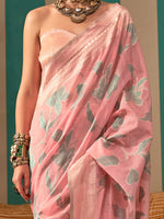 Thumbnail for NOZ2TOZ Women's Linen Pink Woven Design Designer Saree With Blouse Piece - Distacart