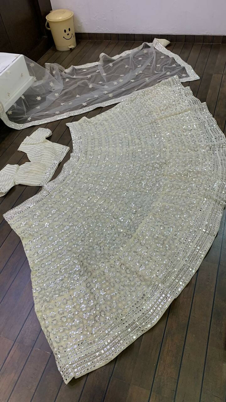 Aastha Fashion Cream Georgette Designer Wedding Wear Lehenga Choli