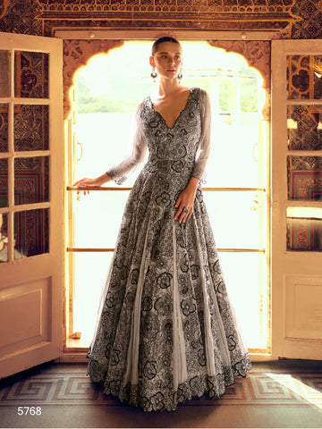 Aarshi Fashions Grey Geogette Wedding Gowns - Distacart