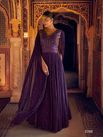 Aarshi Fashions Purple Geogette Wedding Gowns - Distacart