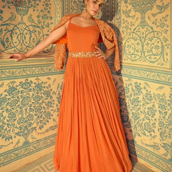 Aarshi Fashions Orange Silk Wedding Gowns
