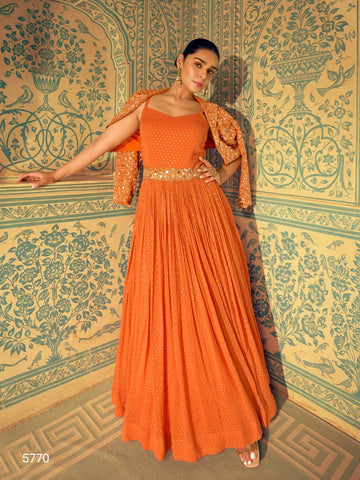 Aarshi Fashions Orange Silk Wedding Gowns - Distacart