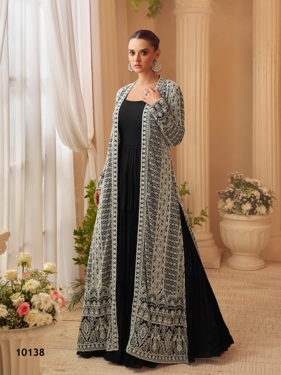 Aarshi Fashions Heavy Silks Black Long Top With Silk Shrug - Distacart