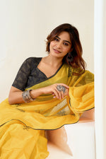 Thumbnail for Vastranavya Mustard Digital Printed Linen Ready To Wear Designer Saree with Unstitched Blouse - Distacart