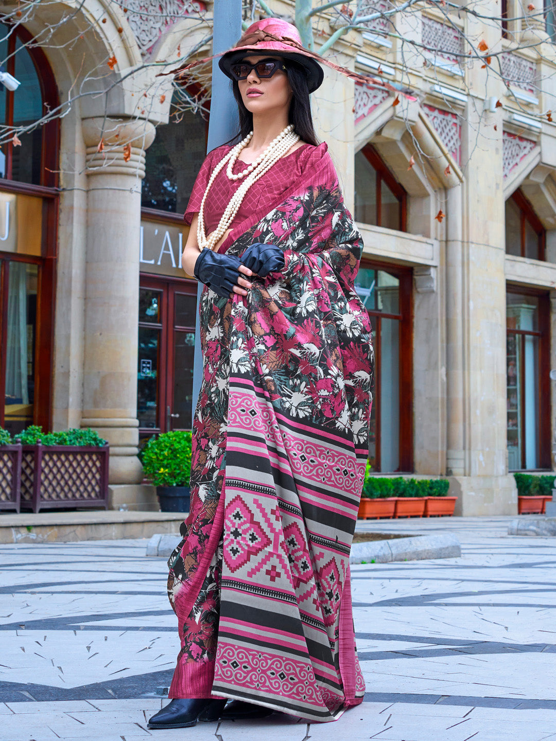 NOZ2TOZ Women's Crepe Pink Printed Designer Saree With Blouse Piece - Distacart