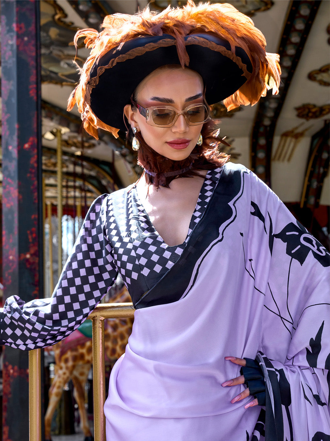 NOZ2TOZ Women's Crepe Lavender Printed Designer Saree With Blouse Piece - Distacart