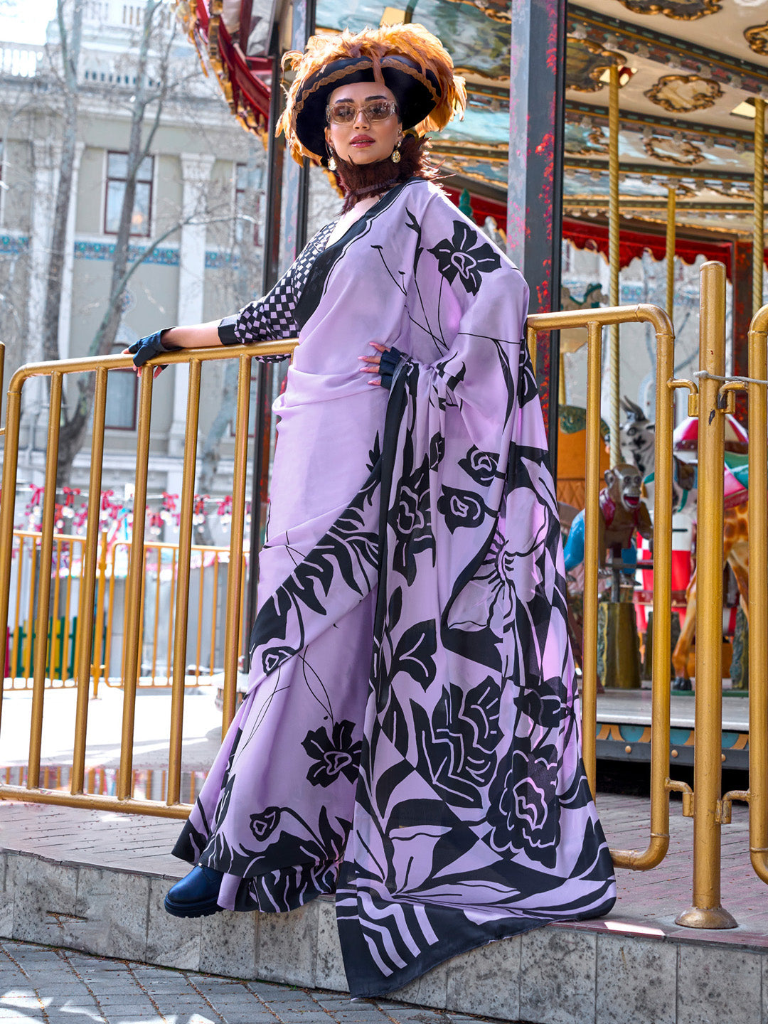 NOZ2TOZ Women's Crepe Lavender Printed Designer Saree With Blouse Piece - Distacart