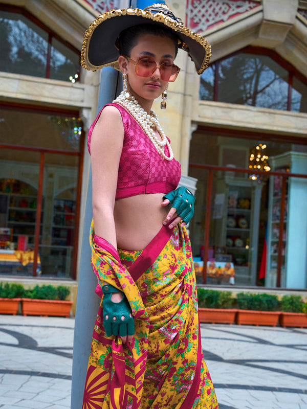 NOZ2TOZ Women's Crepe Pink Printed Designer Saree With Blouse Piece - Distacart