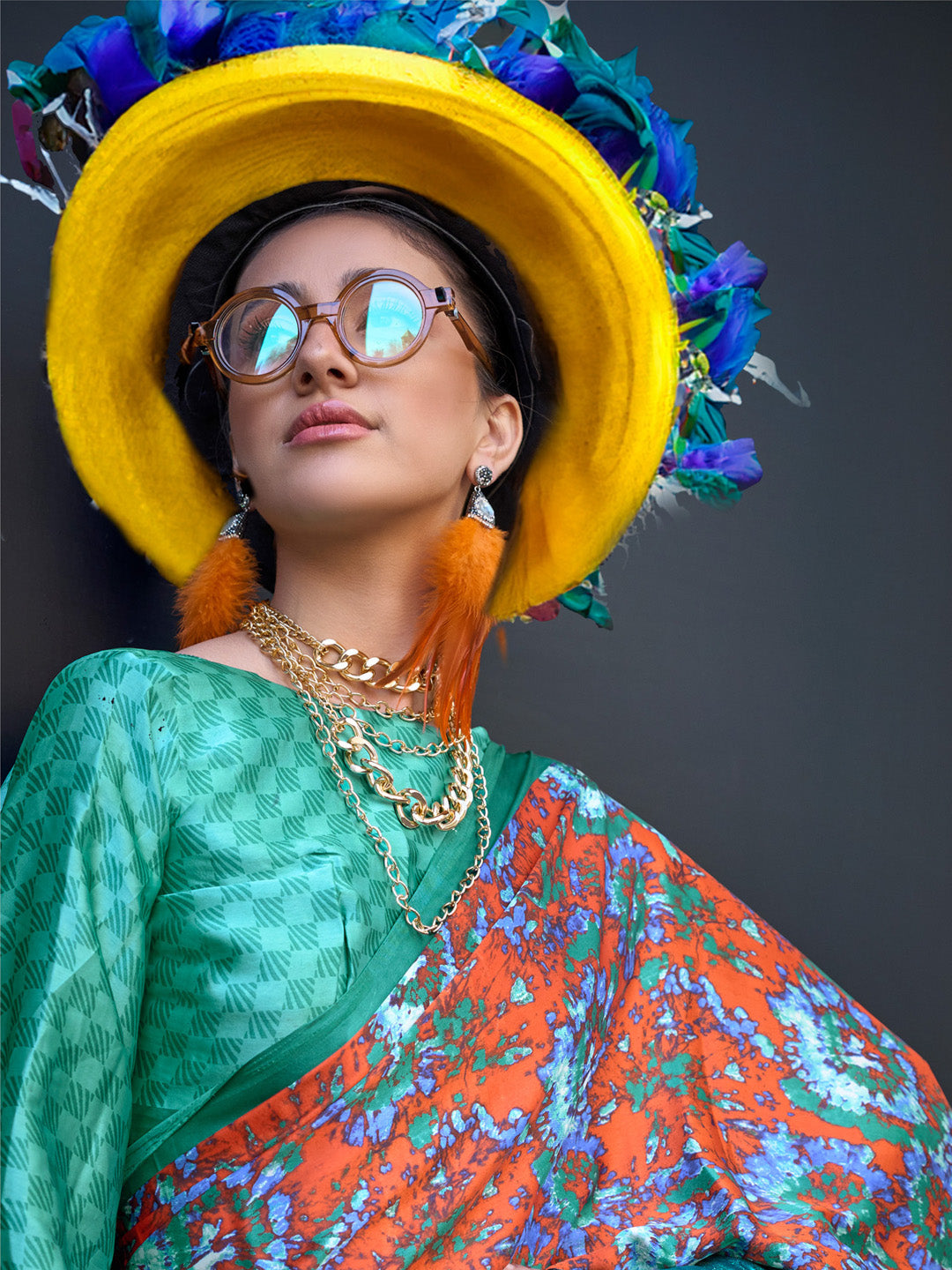 NOZ2TOZ Women's Crepe Turquoise Printed Designer Saree With Blouse Piece - Distacart