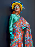 Thumbnail for NOZ2TOZ Women's Crepe Turquoise Printed Designer Saree With Blouse Piece - Distacart