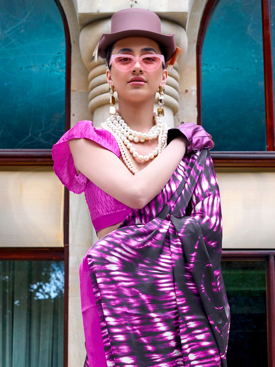 NOZ2TOZ Women's Crepe Pink Printed Designer Saree With Blouse Piece - Distacart