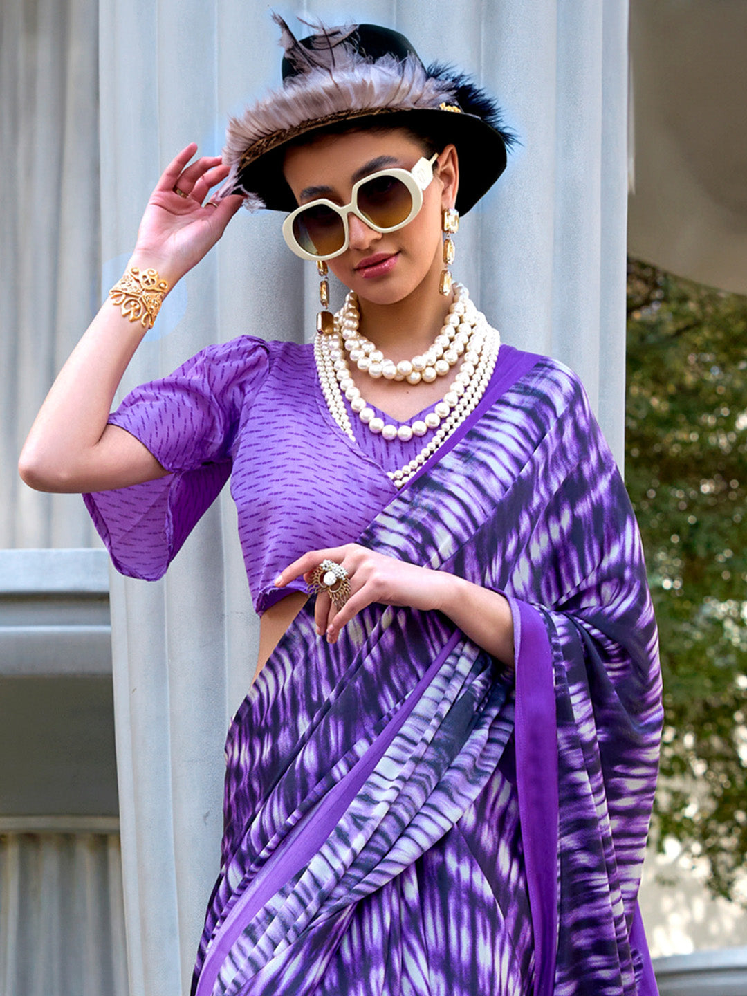 NOZ2TOZ Women's Crepe Purple Printed Designer Saree With Blouse Piece - Distacart