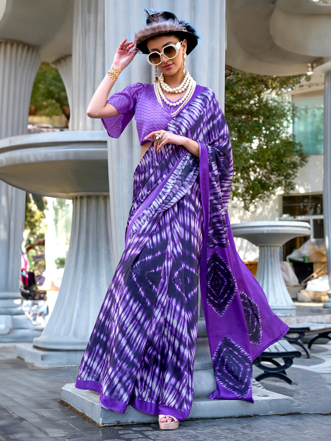 NOZ2TOZ Women's Crepe Purple Printed Designer Saree With Blouse Piece - Distacart